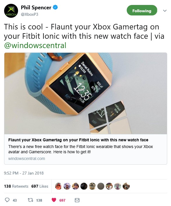Tweet  from Phil Spencer, Head of Xbox